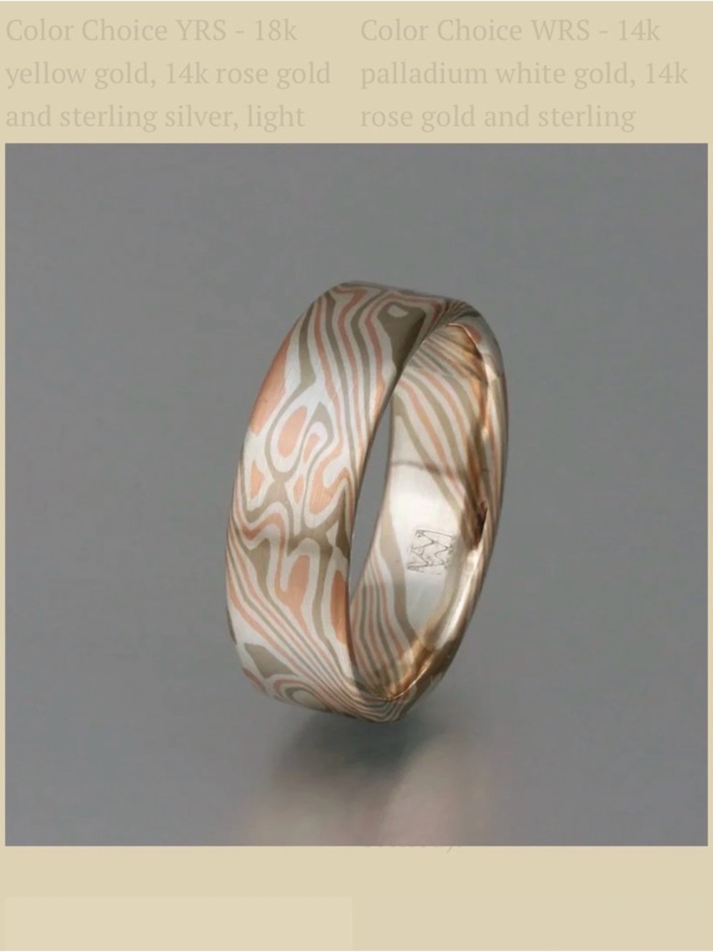 Two-Tone Mokume Gane Women's Band — Rose & White Gold Finish